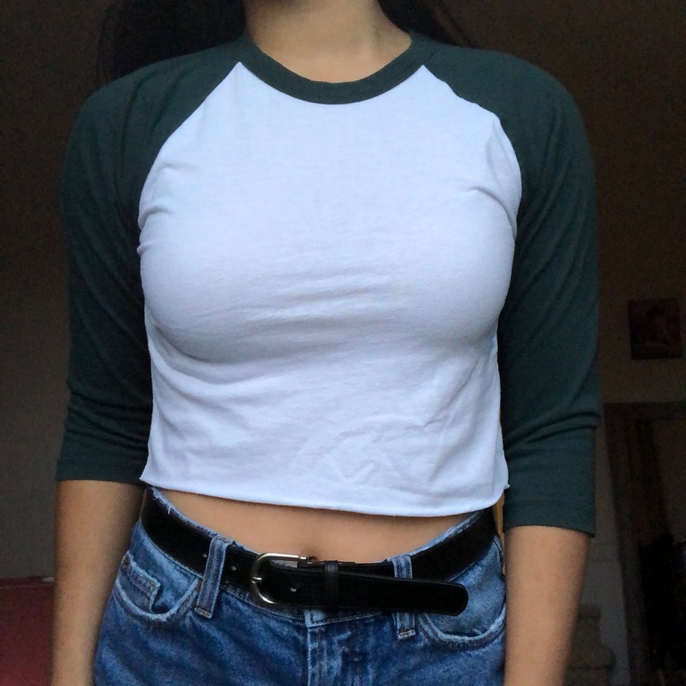 American apparel cropped green baseball tee